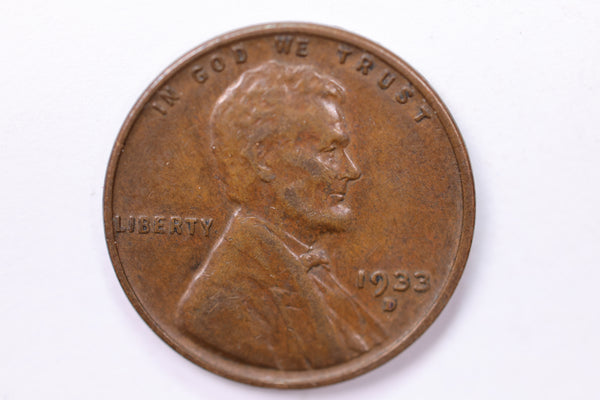 1933-D Lincoln Wheat Cent., Extra Fine Circulated Coin., Store #1865