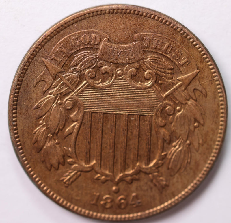 1864 Two Cent Piece., Brown Mint State., Uncirculated Coin., STORE