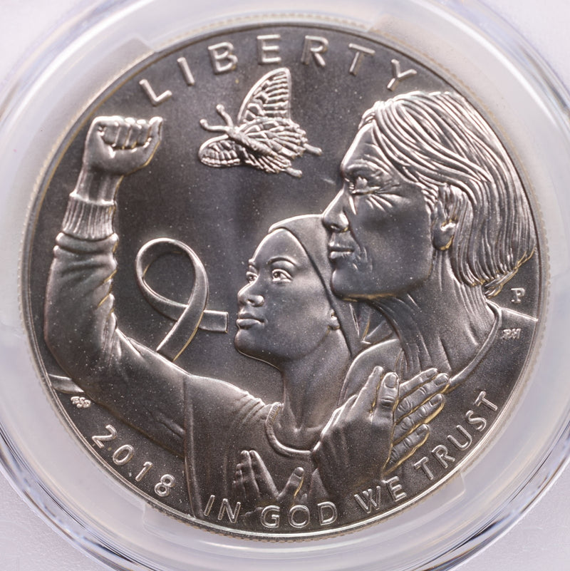 2018-P.,Breast Cancer Awareness, Silver Commemorative., PCGS MS-69.,