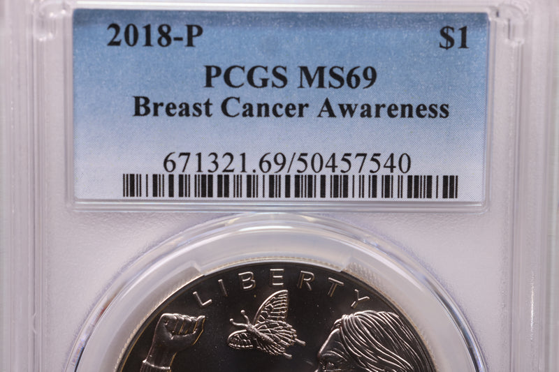 2018-P.,Breast Cancer Awareness, Silver Commemorative., PCGS MS-69.,