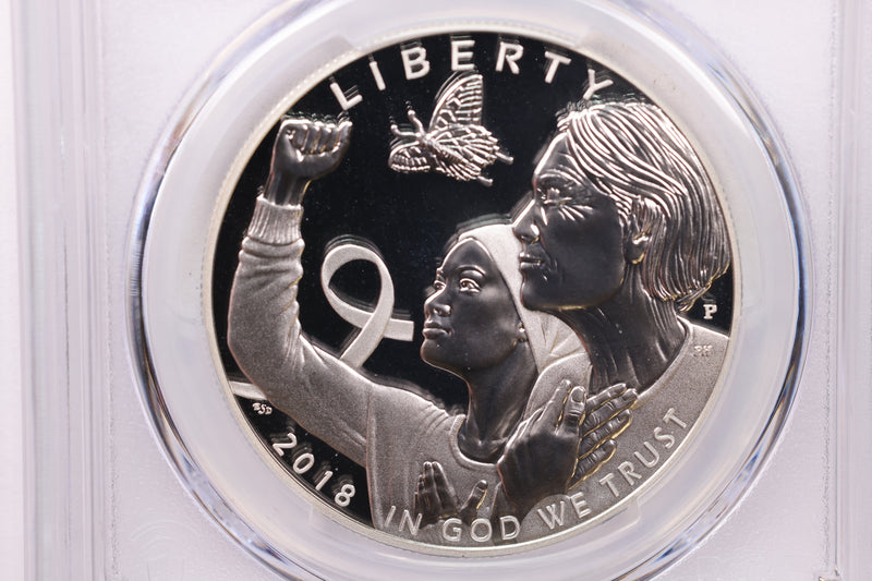 2018-P.,Breast Cancer Awareness, Silver Commemorative., PCGS PR-69.,