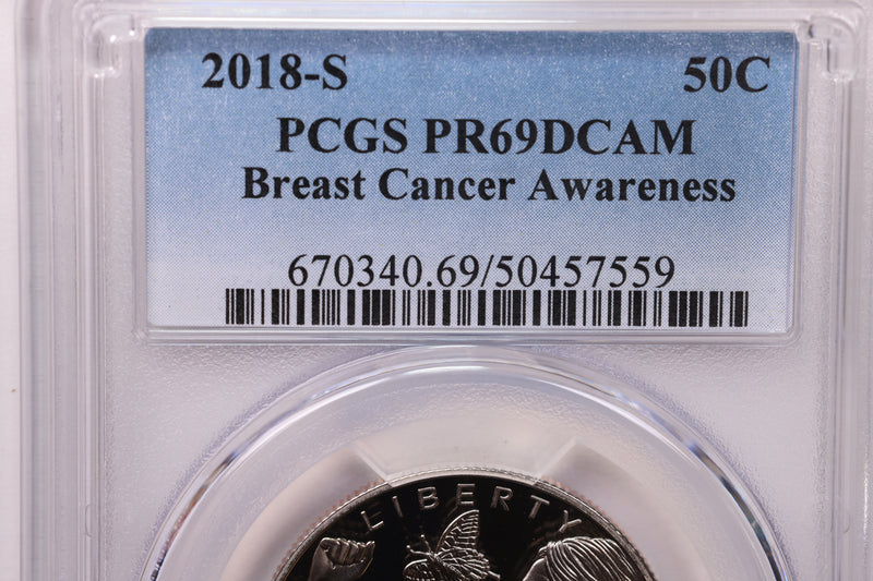 2018-S.,Breast Cancer Awareness, Clad Half Dollar Commemorative., PCGS PR-69.,