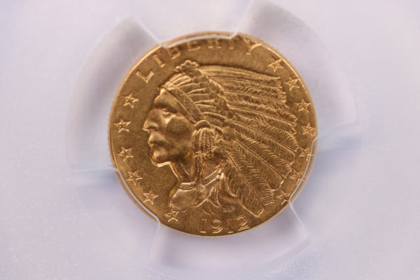 1912 $2.50 Gold Indian., 'QUARTER EAGLE'., PCGS AU-53., Store #1935