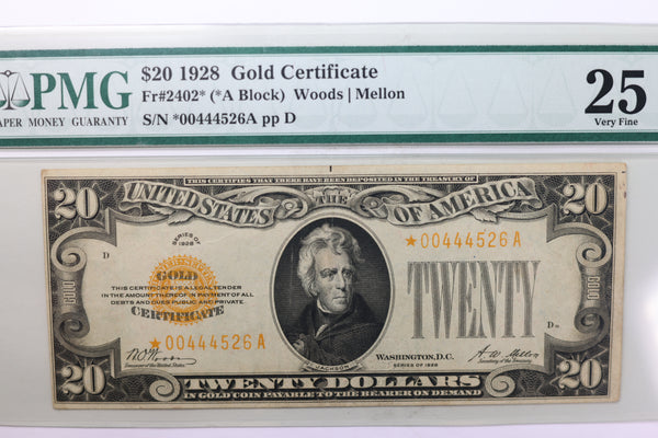 1928 $20., Gold Certificate., PMG VF-25., Store #1788