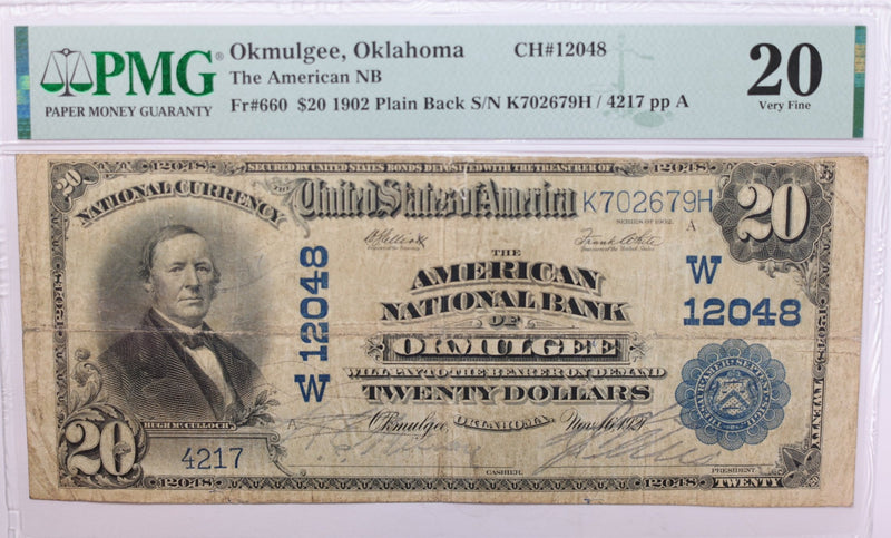 1902 $20., National Currency., "OKMULGEE, OK."., PMG VF-20., Store