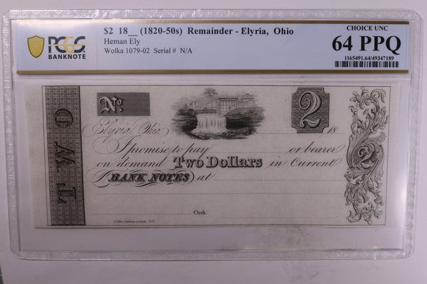 18__ $2., Elyria, Ohio., Obsolete Remainder., PCGS CU-64 PPQ., Store #GOH005