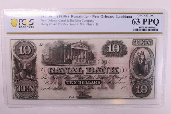 18__ $10., 'New Orleans, LA'., Obsolete, Remainder., PCGS CU-63 PPQ., Store #GLA001