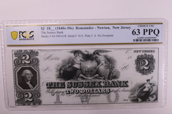 18__ $2.,  'Newton, N.J.'., Remainder, Obsolete., PCGS CU-63 PPQ., Store #GNJ001