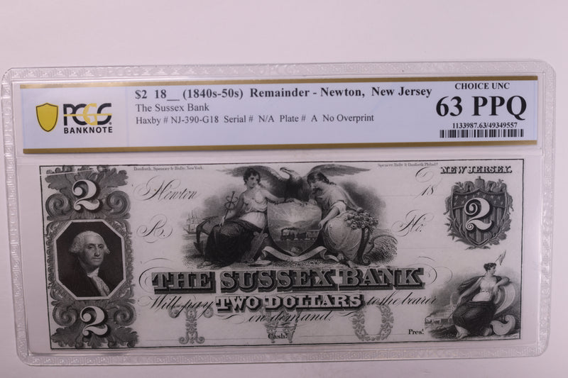 18__ $2.,  'Newton, N.J.'., Remainder, Obsolete., PCGS CU-63 PPQ., Store