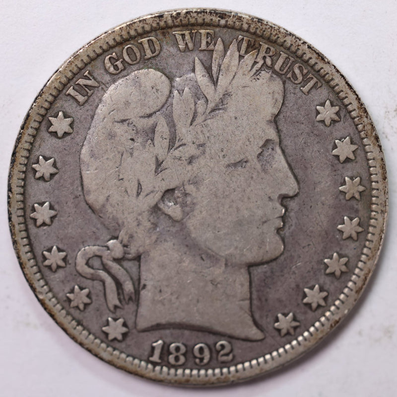 1892 Barber Half Dollar, Very Good Circulated Coin, Store