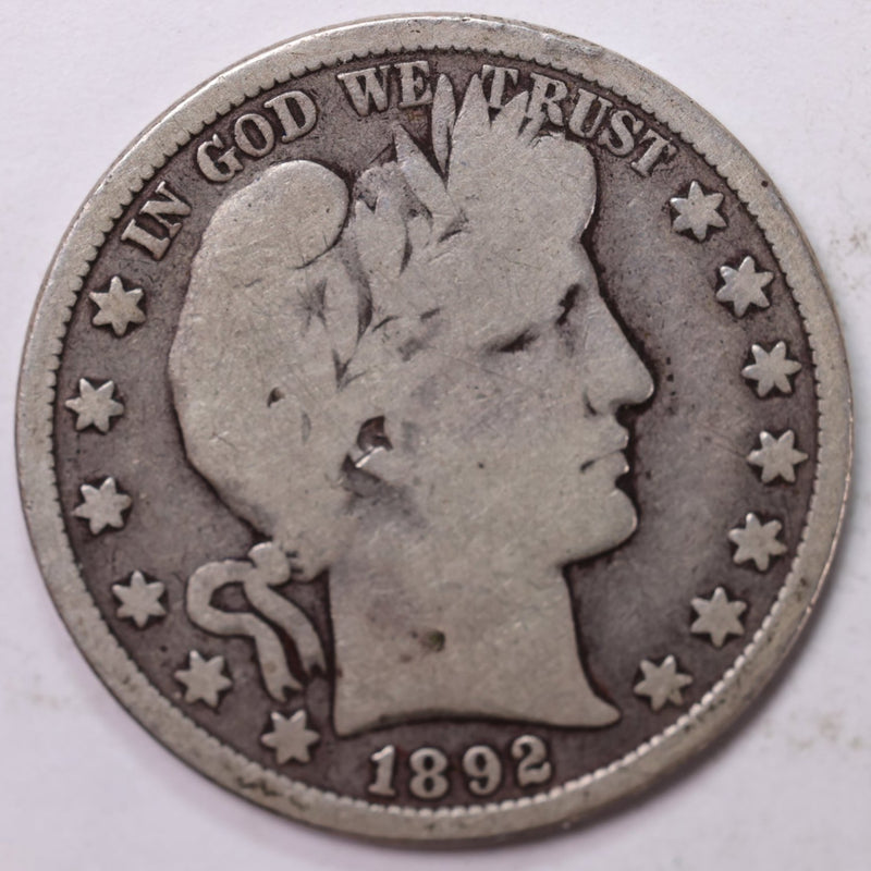 1892 Barber Half Dollar, Very Good Circulated Coin, Store