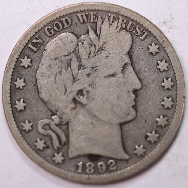 1892-S Barber Half Dollar, Very Good Circulated Coin, Store