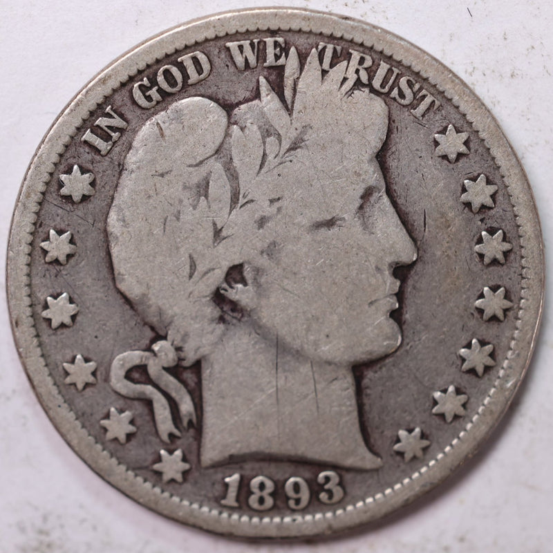 1893 Barber Half Dollar, Very Good Circulated Coin, Store