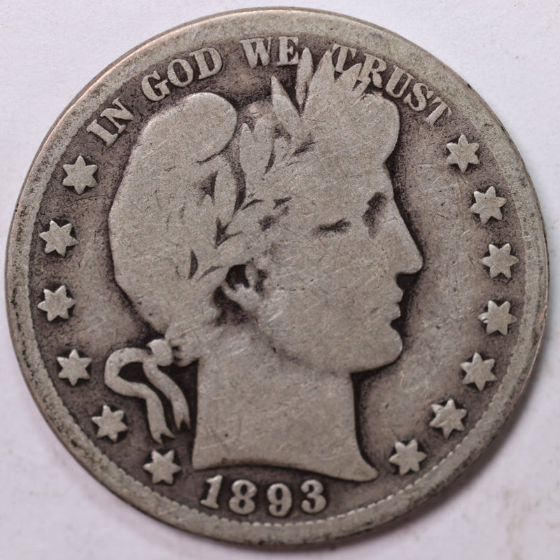 1893-O Barber Half Dollar, Very Good Circulated Coin, Store