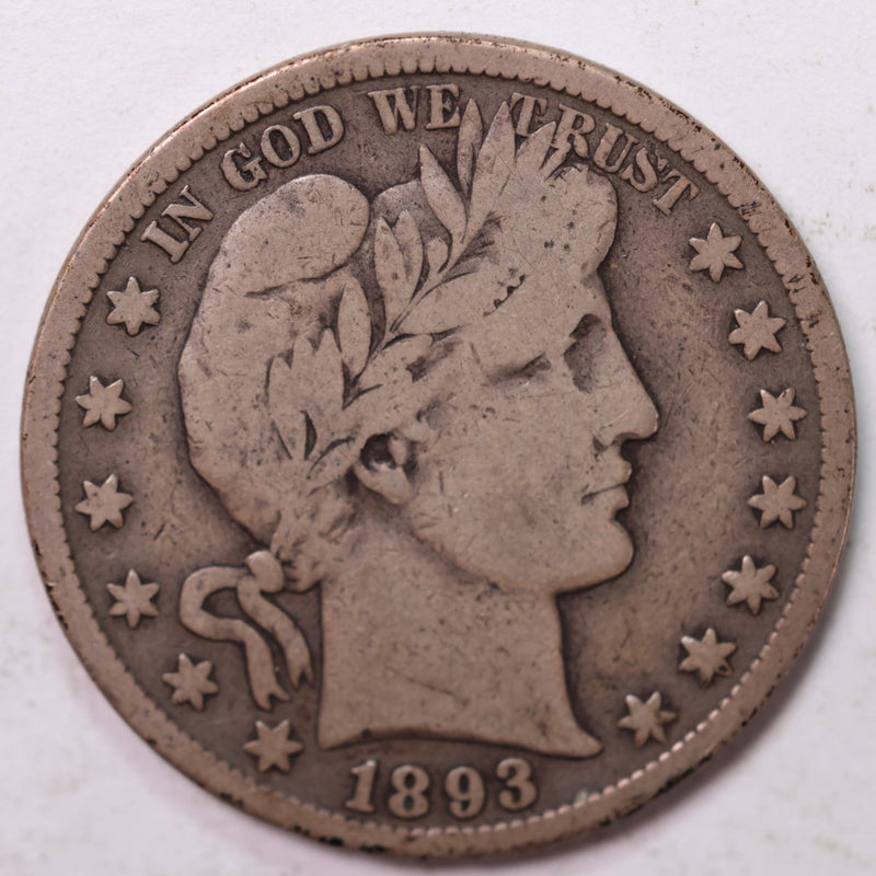 1893-S Barber Half Dollar, Very Good+ Circulated Coin, Store