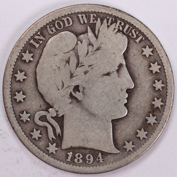 1894-S Barber Half Dollar, Very Good Circulated Coin, Store #H894S04