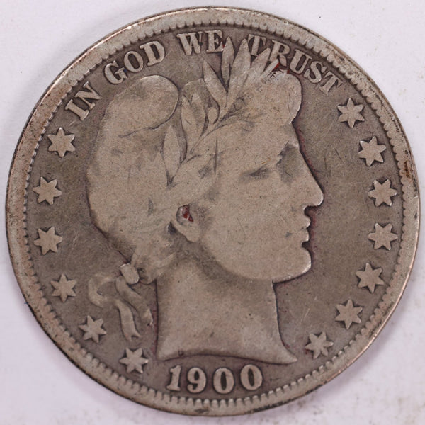 1900 Barber Half Dollar, Very Good Circulated Coin, Store #H900.02