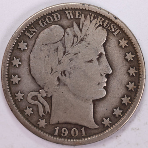 1901 Barber Half Dollar, Fine Circulated Coin, Store #H901.01