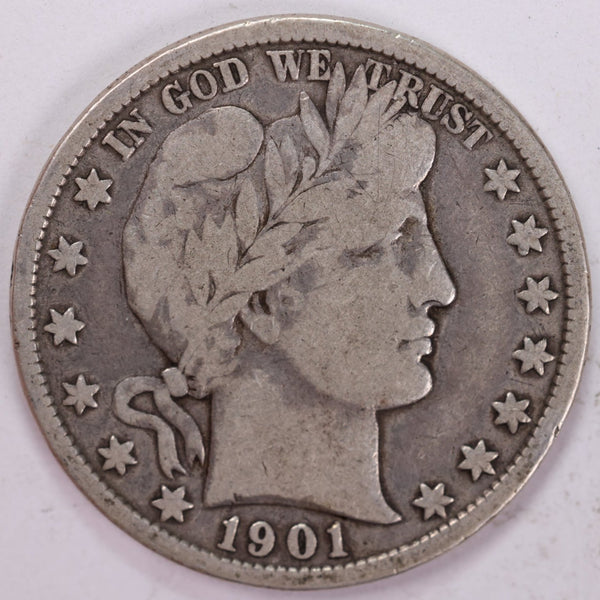 1901 Barber Half Dollar, Fine Circulated Coin, Store #H901.02