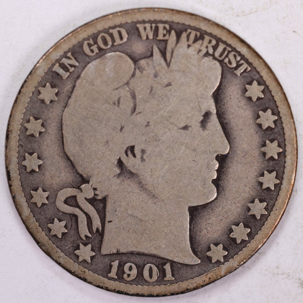 1901-O Barber Half Dollar, Very Good Circulated Coin, Store #H901O01