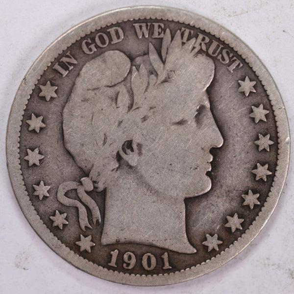 1901-S Barber Half Dollar, Very Good Circulated Coin, Store #H901S01