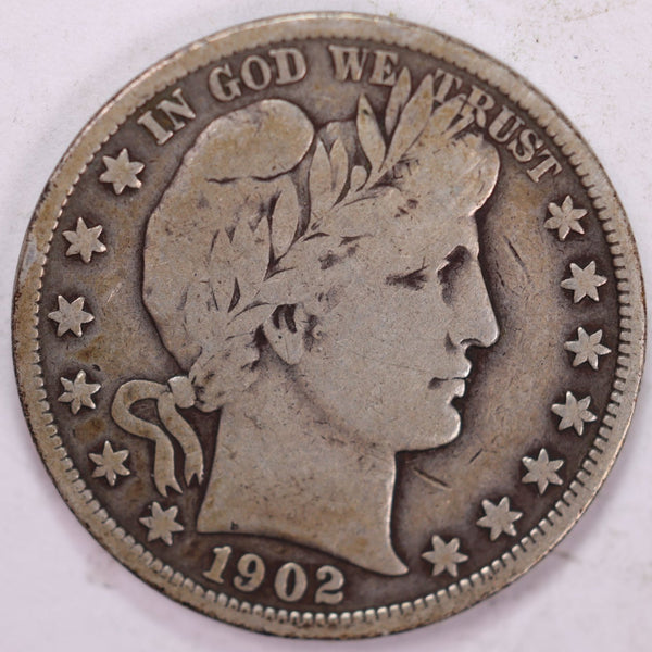 1902 Barber Half Dollar, Very Good+ Circulated Coin, Store #H902.01