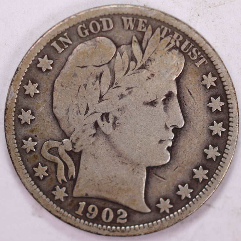 1902 Barber Half Dollar, Very Good+ Circulated Coin, Store