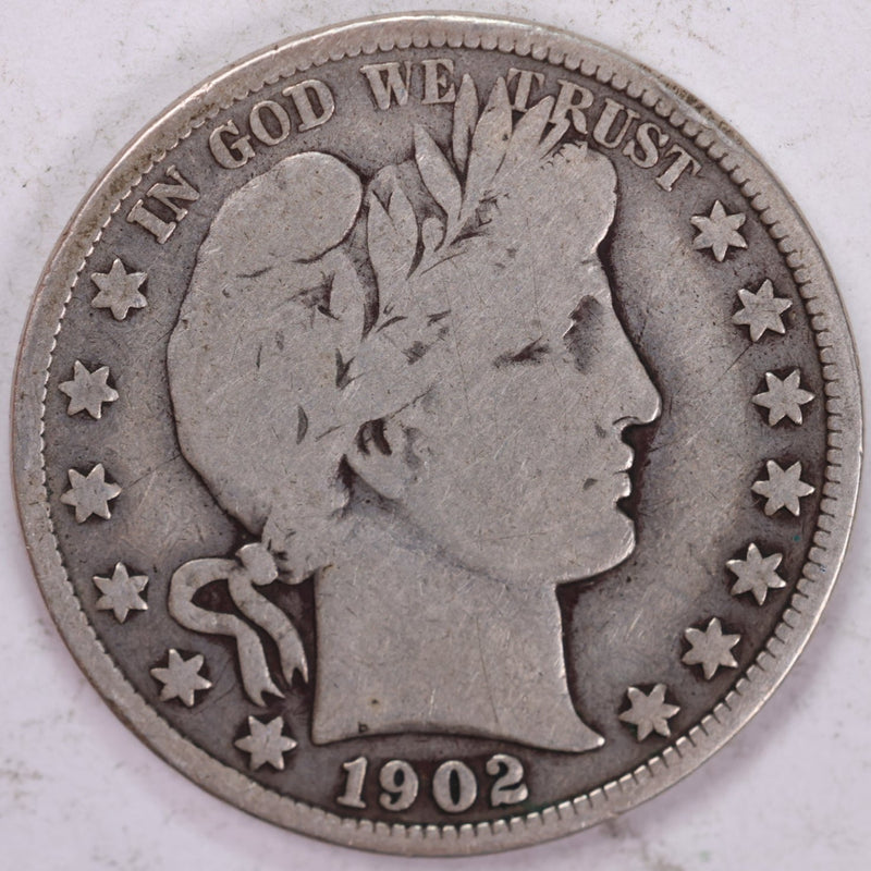 1902 Barber Half Dollar, Very Good Circulated Coin, Store