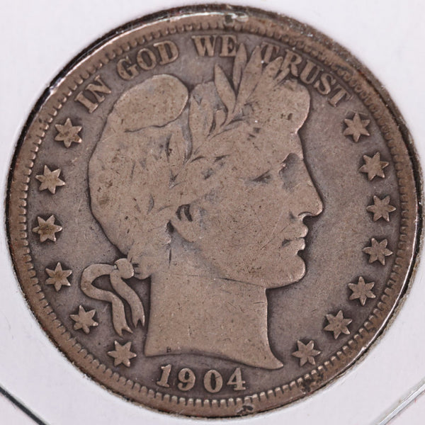 1904 Barber Half Dollar, Very Good+ Circulated Coin, Store #H904.01