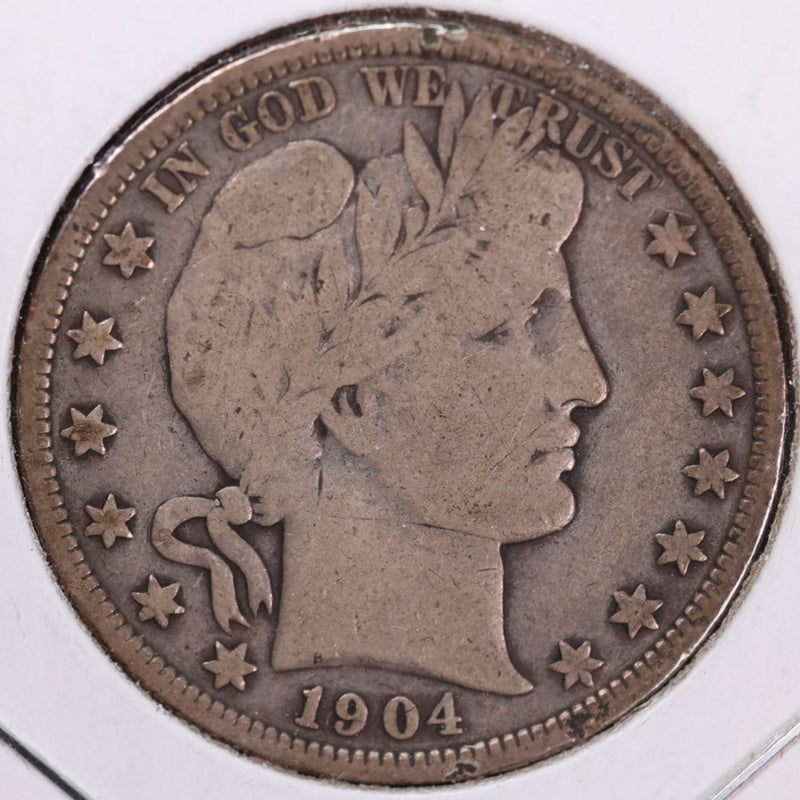 1904 Barber Half Dollar, Very Good+ Circulated Coin, Store