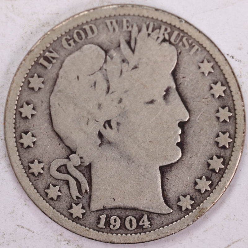 1904-O Barber Half Dollar, Very Good Circulated Coin, Store