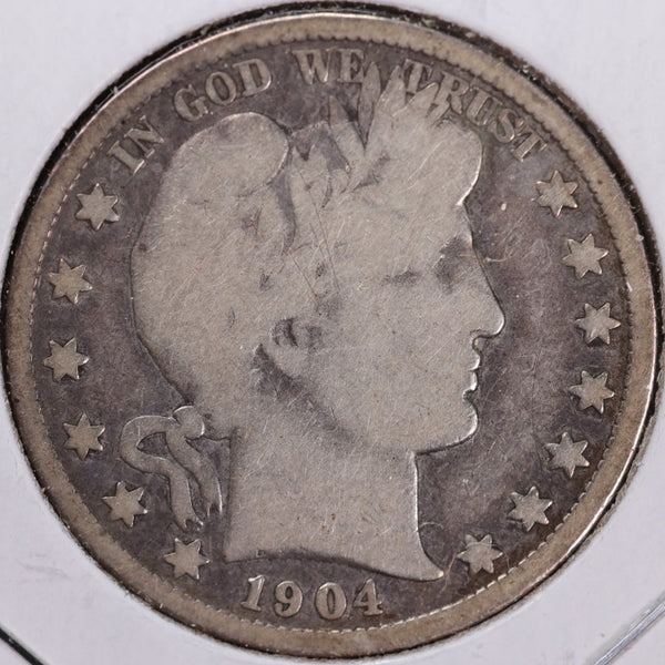 1904-O Barber Half Dollar, Very Good Circulated Coin, Store #H904O03