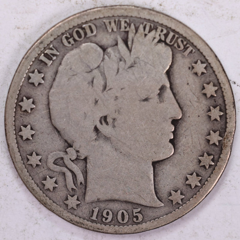 1905 Barber Half Dollar, Very Good Circulated Coin, Store