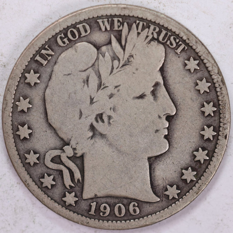 1906 Barber Half Dollar, Very Good Circulated Coin, Store