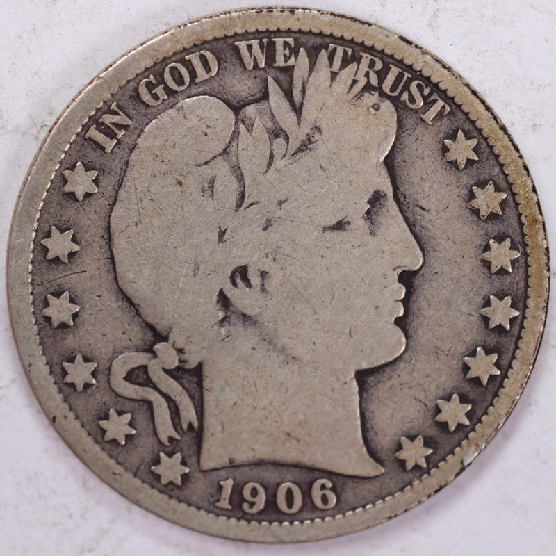 1906 Barber Half Dollar, Very Good Circulated Coin, Store