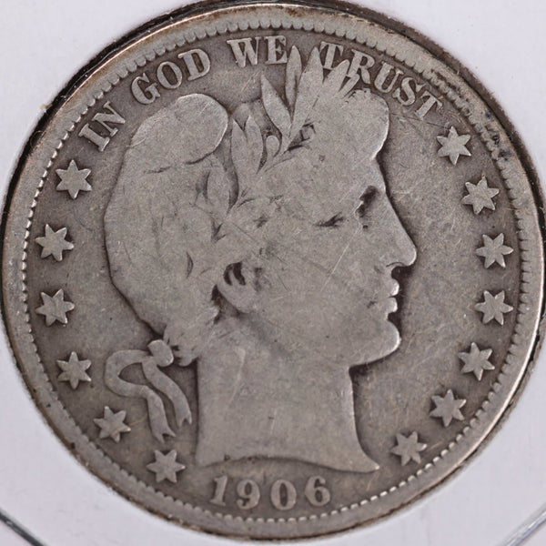 1906 Barber Half Dollar, Very Good Circulated Coin, Store #H906.03