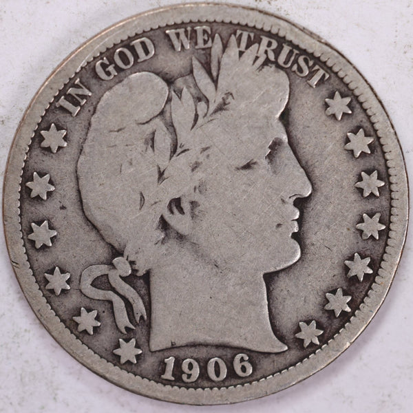 1906-D Barber Half Dollar, Very Good Circulated Coin, Store #H906D01