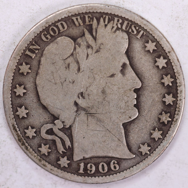 1906-O Barber Half Dollar, Very Good Circulated Coin, Store #H906O02