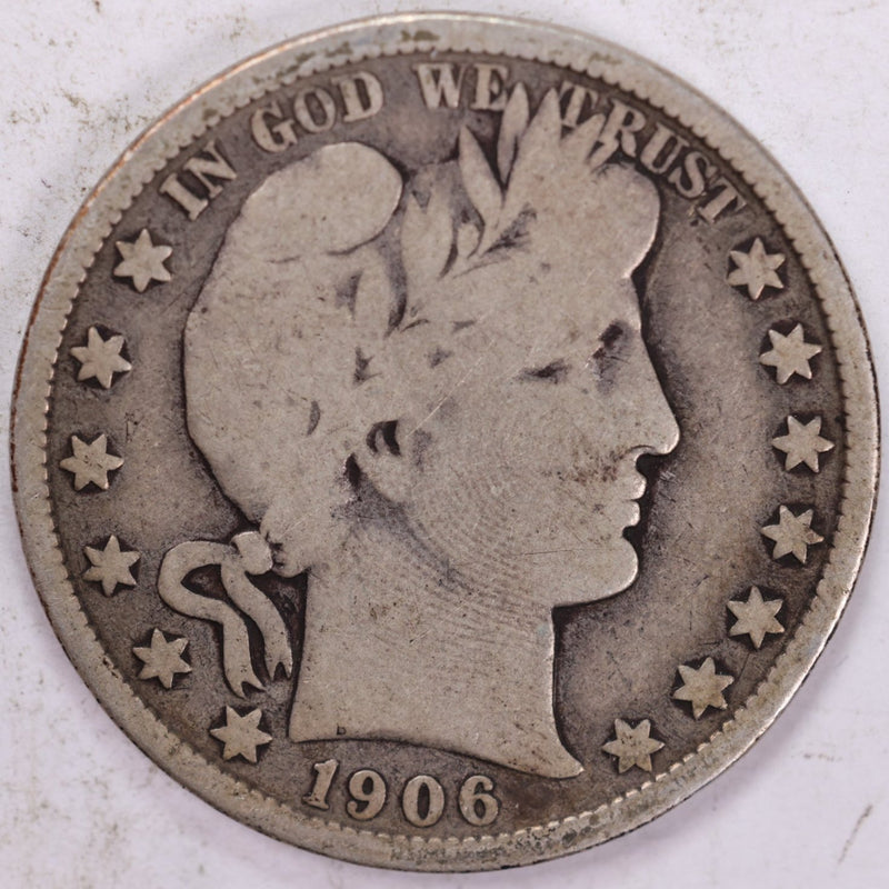 1906-S Barber Half Dollar, Very Good Circulated Coin, Store