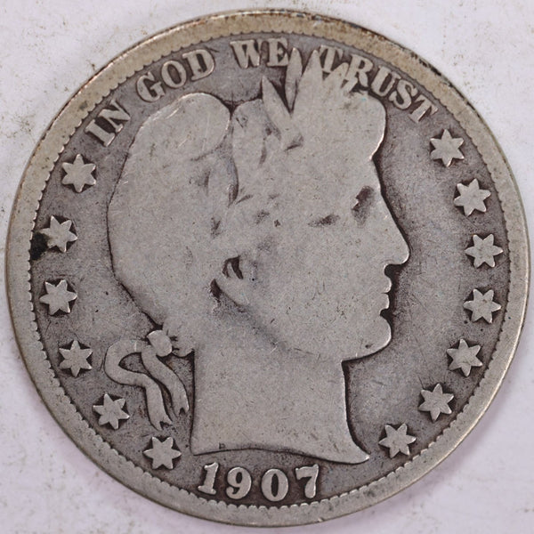 1907-D Barber Half Dollar, Very Good Circulated Coin, Store #H907D01