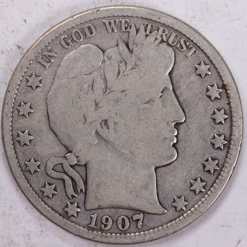 1907-D Barber Half Dollar, Very Good Circulated Coin, Store