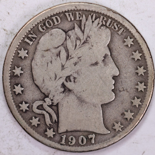 1907-O Barber Half Dollar, Very Good+ Circulated Coin, Store #H907O01