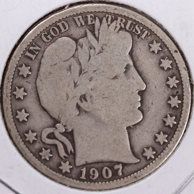 1907 Barber Half Dollar, Very Good Circulated Coin, Store