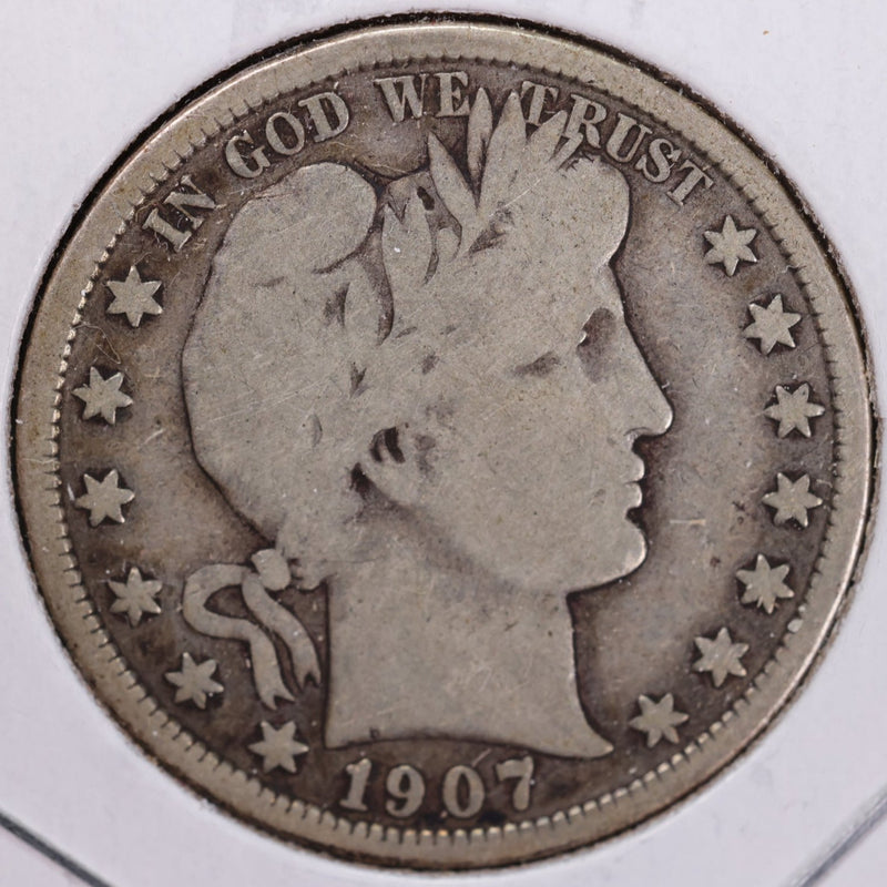 1907 Barber Half Dollar, Very Good Circulated Coin, Store