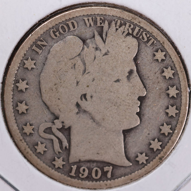 1907 Barber Half Dollar, Very Good Circulated Coin, Store