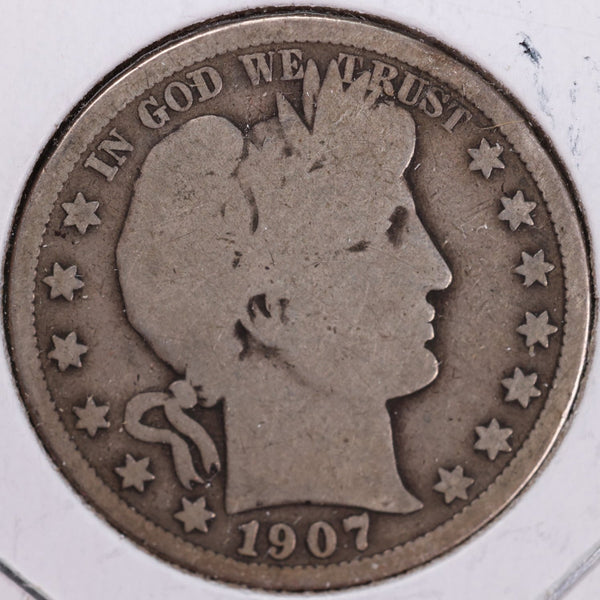 1907 Barber Half Dollar, Very Good Circulated Coin, Store #H907.06