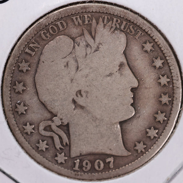 1907-D Barber Half Dollar, Very Good Circulated Coin, Store #H907D05