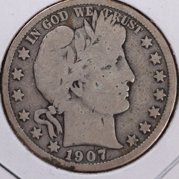 1907-D Barber Half Dollar, Very Good Circulated Coin, Store #H907D06