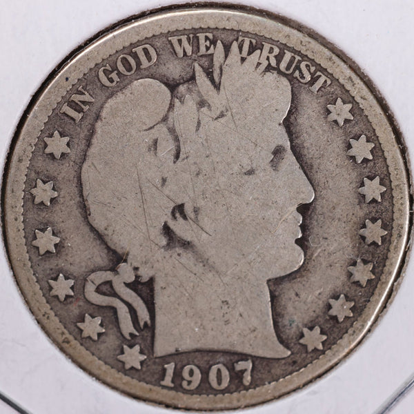 1907-D Barber Half Dollar, Very Good Circulated Coin, Store #H907D07