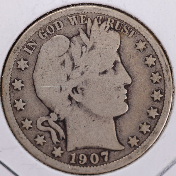 1907-D Barber Half Dollar, Very Good Circulated Coin, Store #H907D08